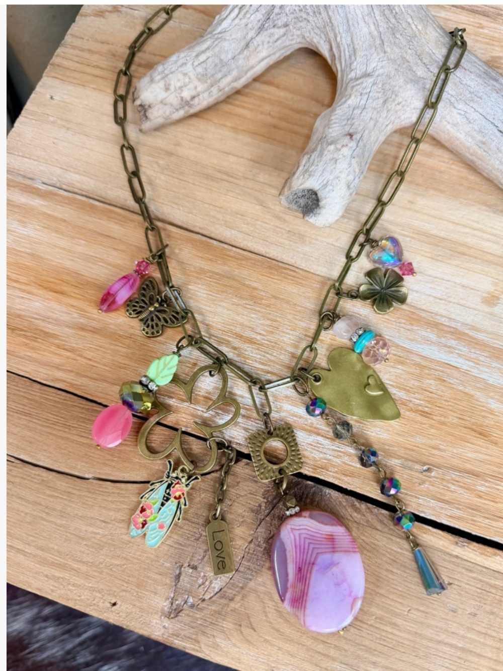 🎉 BOHO GYPSY JUNK ORIGINAL PINK NECKLACE R3A